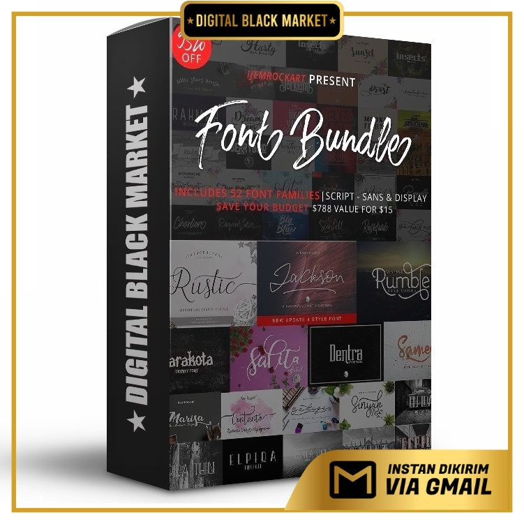 ID0612 - 52 Font Bundle Premium | Koleksi Font Eksklusif untuk Desain Kreatif & Profesional