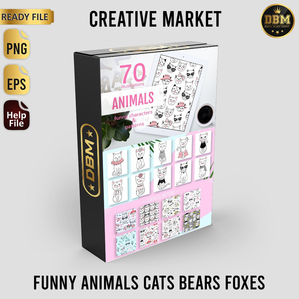 ID17314 - Funny Animals | Koleksi Ilustrasi Kucing, Beruang, & Rubah untuk Desain Kreatif