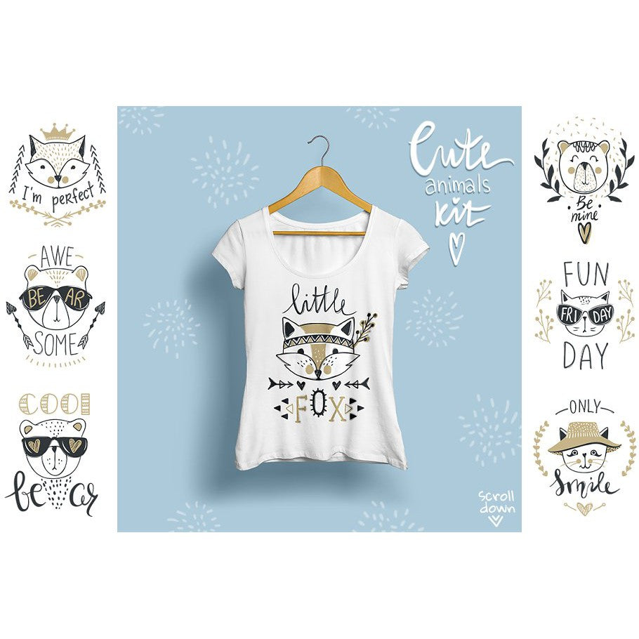 ID17314 - Funny Animals | Koleksi Ilustrasi Kucing, Beruang, & Rubah untuk Desain Kreatif