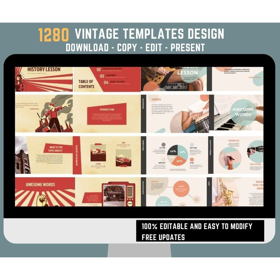 Premium Powerpoint Slides with 1280 Vintage Design Templates and Free 52,300 Animated Powerpoint Templates