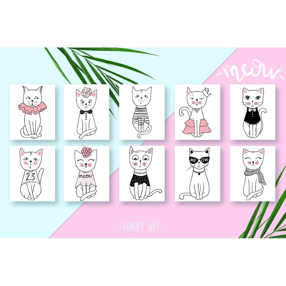 ID17314 - Funny Animals | Koleksi Ilustrasi Kucing, Beruang, & Rubah untuk Desain Kreatif