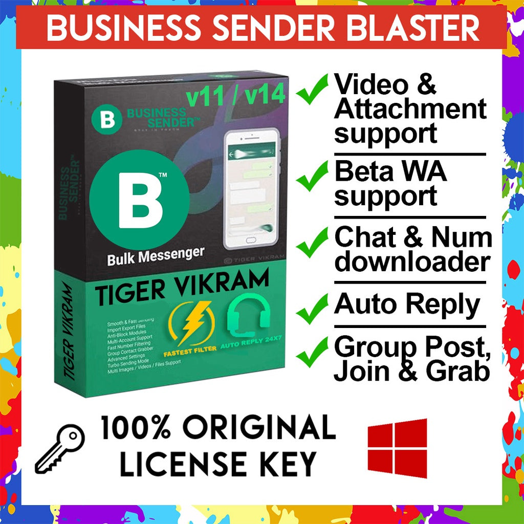 Business Sender Pro v26 / v11 Blaster (TIGER VIKRAM) | Simple Sender | 100% Genuine Product Key