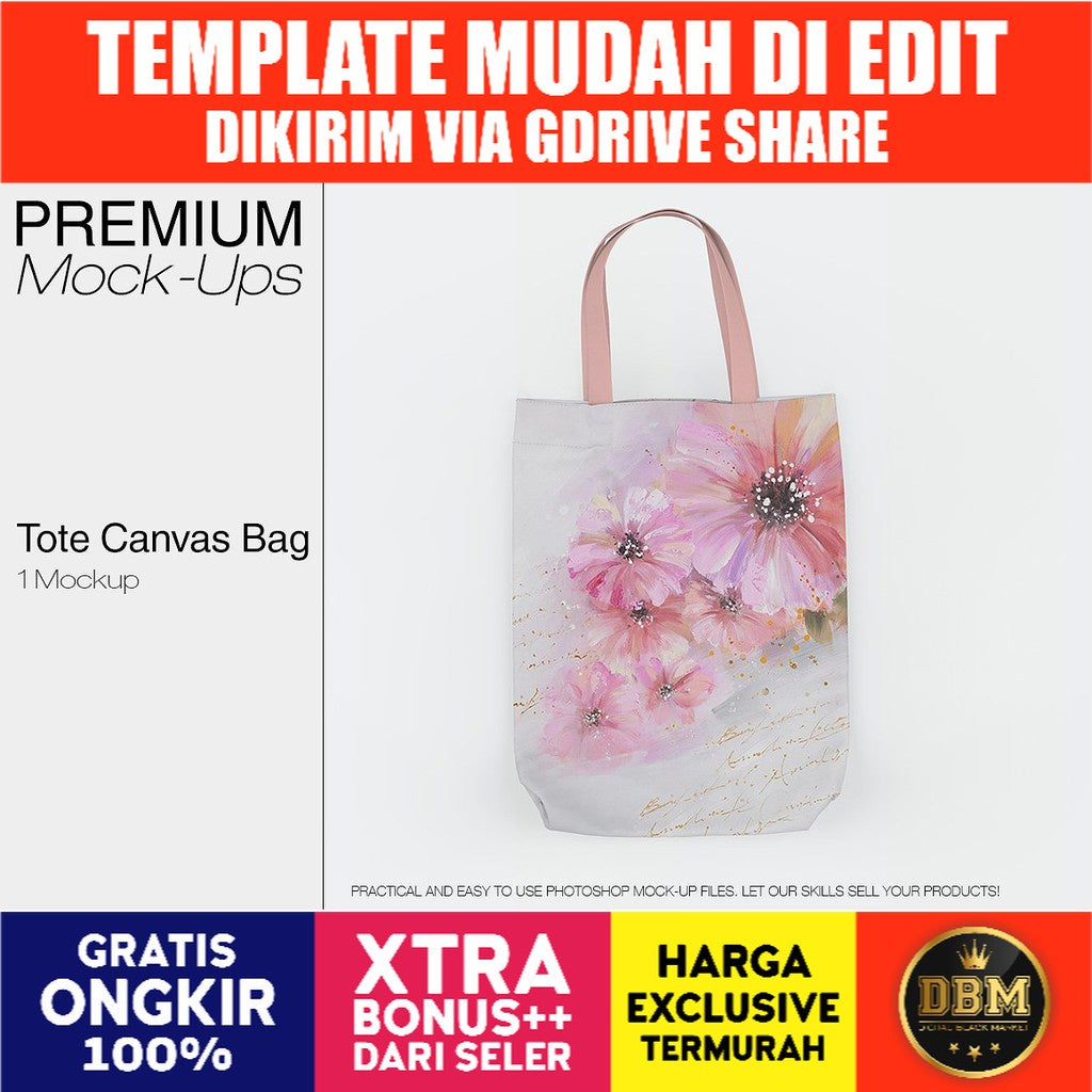 ID17617 - Tote Canvas Bag Mockup | Mockup Tas Kanvas Tote dengan Desain Realistis & Fleksibel untuk Presentasi Produk yang Profesional