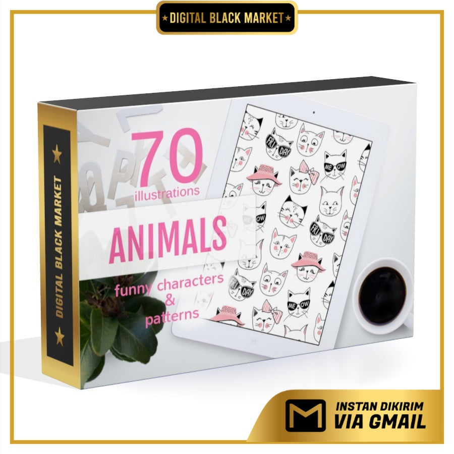 ID17314 - Funny Animals | Koleksi Ilustrasi Kucing, Beruang, & Rubah untuk Desain Kreatif