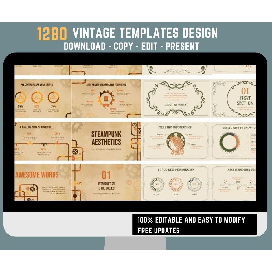 Premium Powerpoint Slides with 1280 Vintage Design Templates and Free 52,300 Animated Powerpoint Templates