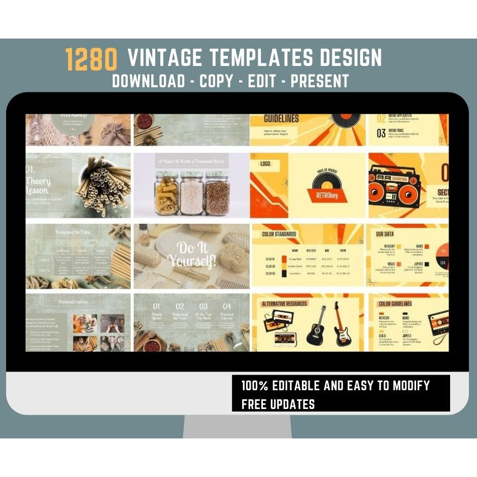 Premium Powerpoint Slides with 1280 Vintage Design Templates and Free 52,300 Animated Powerpoint Templates