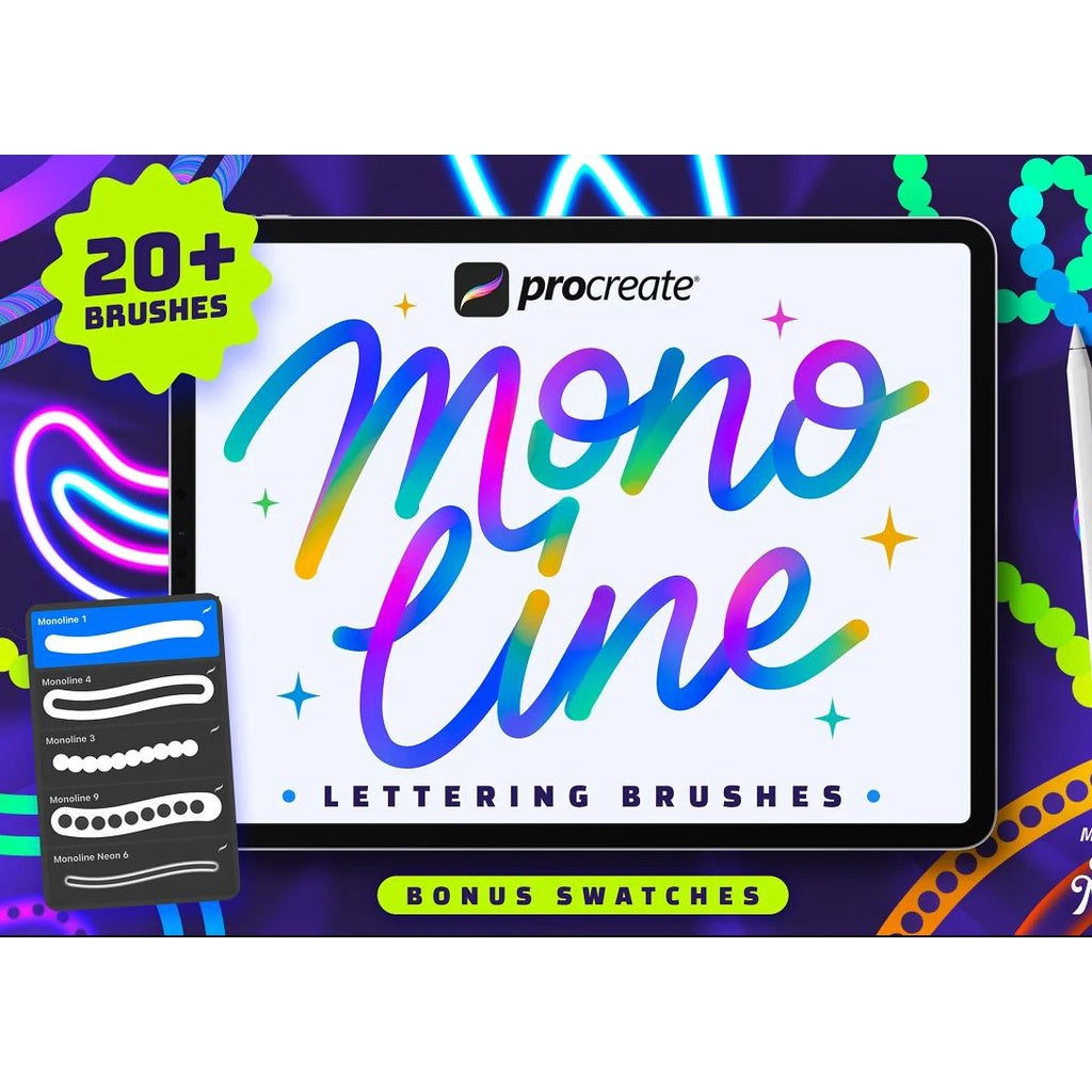 ProcreateMonoline-Lettering Brushes