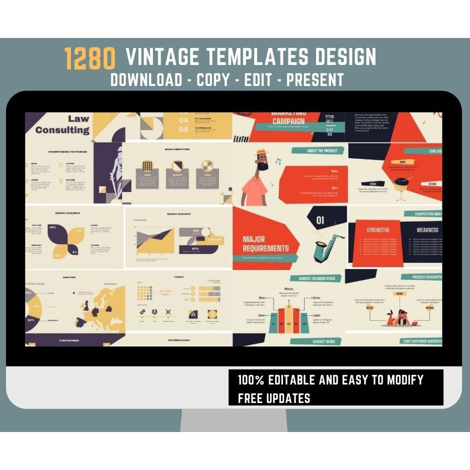 Premium Powerpoint Slides with 1280 Vintage Design Templates and Free 52,300 Animated Powerpoint Templates
