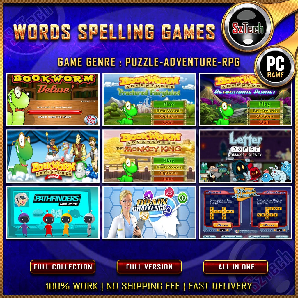 Bookworm 1-5Letter QuestPathfinders Mini WordsBrain ChallengeScrabbleHangarooWord SlingerBoggle | [PC GAME]