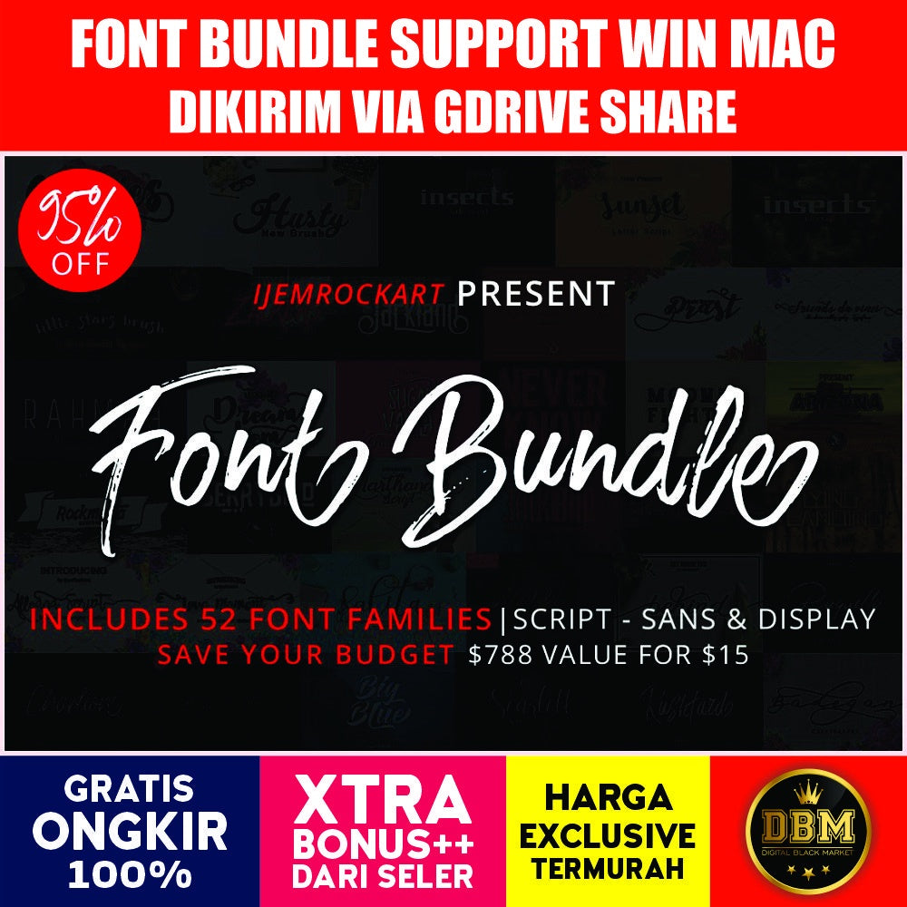 ID0612 - 52 Font Bundle Premium | Koleksi Font Eksklusif untuk Desain Kreatif & Profesional