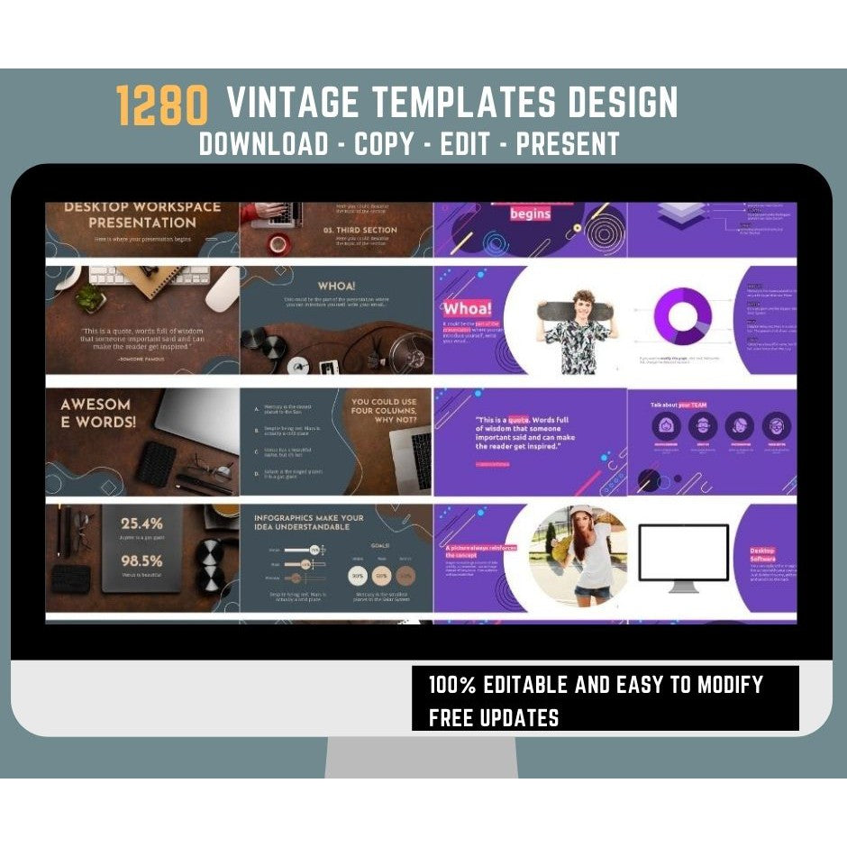 Premium Powerpoint Slides with 1280 Vintage Design Templates and Free 52,300 Animated Powerpoint Templates