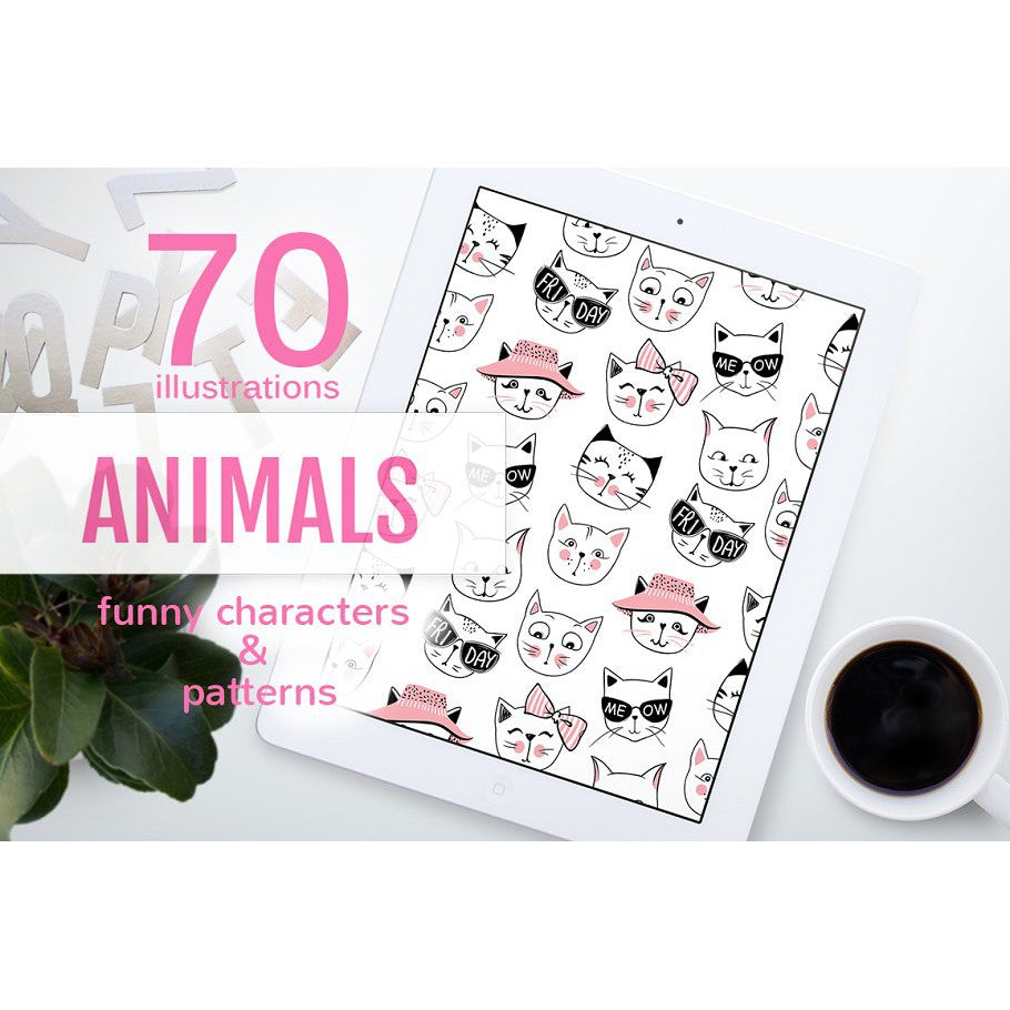 ID17314 - Funny Animals | Koleksi Ilustrasi Kucing, Beruang, & Rubah untuk Desain Kreatif