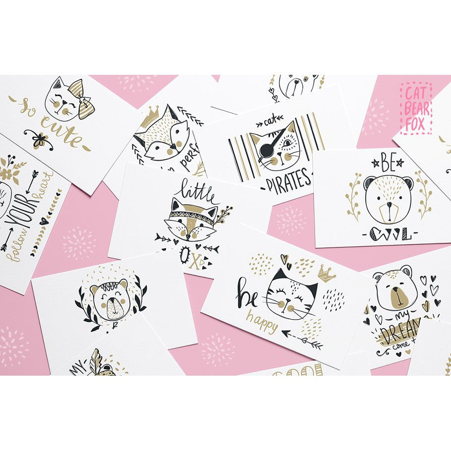 ID17314 - Funny Animals | Koleksi Ilustrasi Kucing, Beruang, & Rubah untuk Desain Kreatif