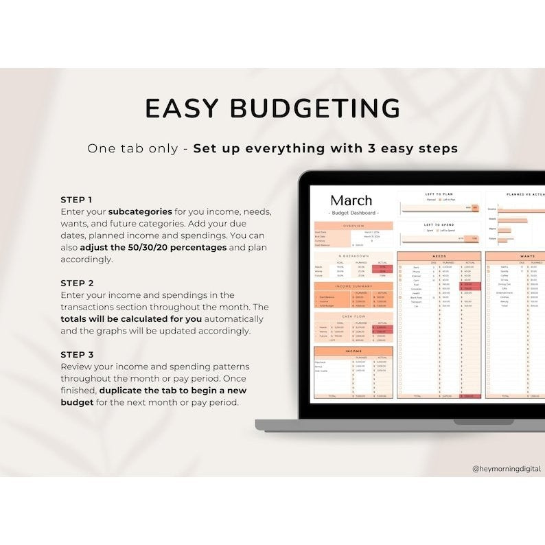 (ADL - 66) Template 50/30/20 Budget Planner | Laporan Keuangan Pribadi & Keluarga Harian Bulanan