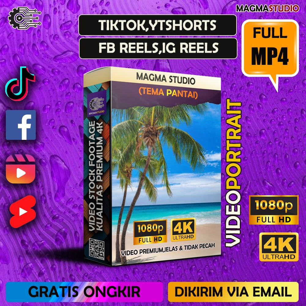 1000++ (4K) Footage Portrait PANTAI - BAHAN YOUTUBE-Tikt0k-Video Stock Footage ULTRA HD