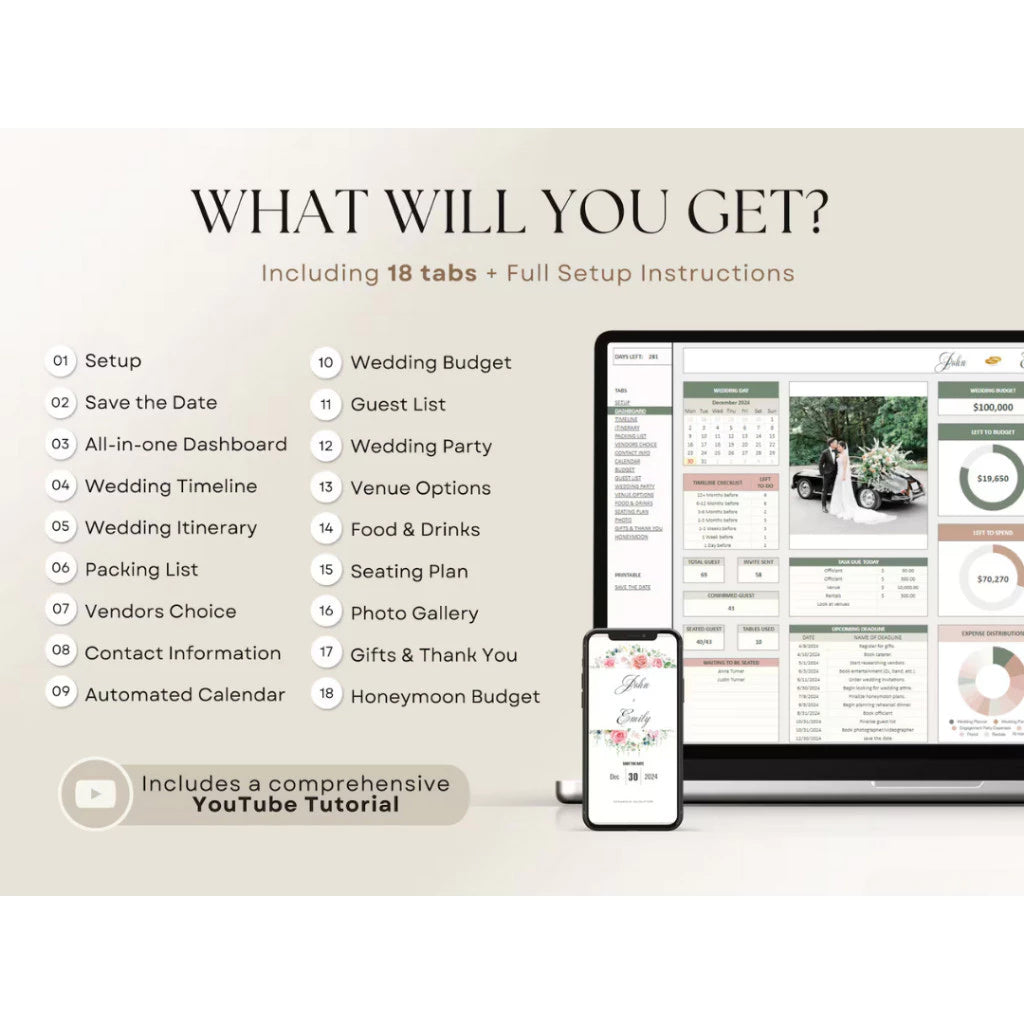 (ADL - 72) Ultimate Wedding Planner | Tmplate Perencanaan Pernikahan Budget Timeline Checklist Guest