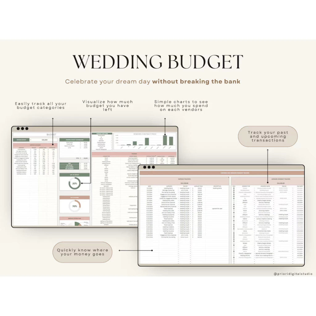 (ADL - 72) Ultimate Wedding Planner | Tmplate Perencanaan Pernikahan Budget Timeline Checklist Guest