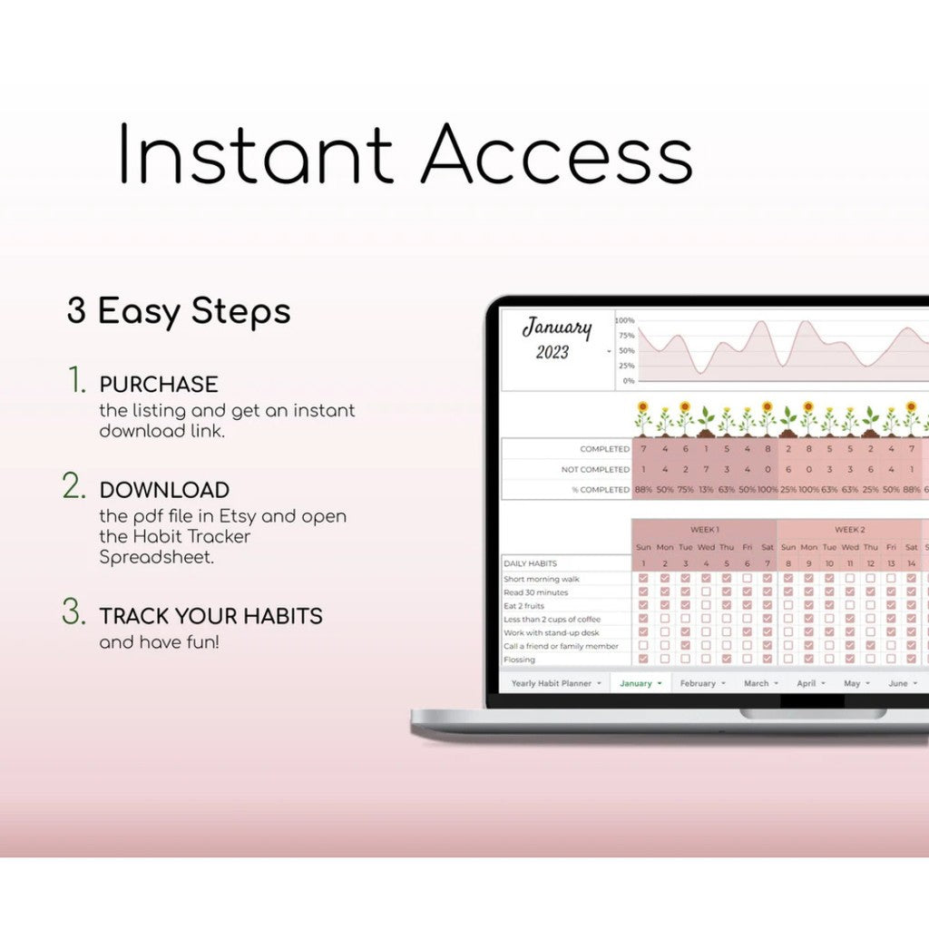 (ADL - 67) Habit Tracker Spreadsheet | Planner Google Sheets Daily Weekly Monthly Goal Tracker