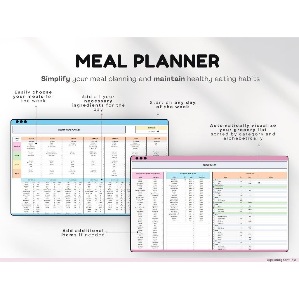(ADL - 103) LIFE PLANNER LENGKAP 10 in 1 Template Keuangan Anggaran Budget Budgeting Habit Grocery To Do List Weight Health Meal Grocery Harian Minggu Bulanan Annual Planner Tracker Organizer Calculator Calender Dashboard Sheets & Excel