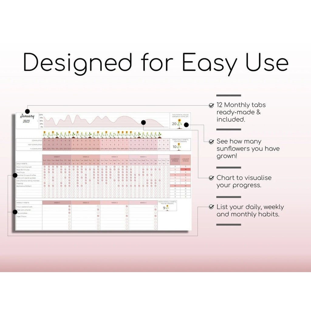 (ADL - 67) Habit Tracker Spreadsheet | Planner Google Sheets Daily Weekly Monthly Goal Tracker
