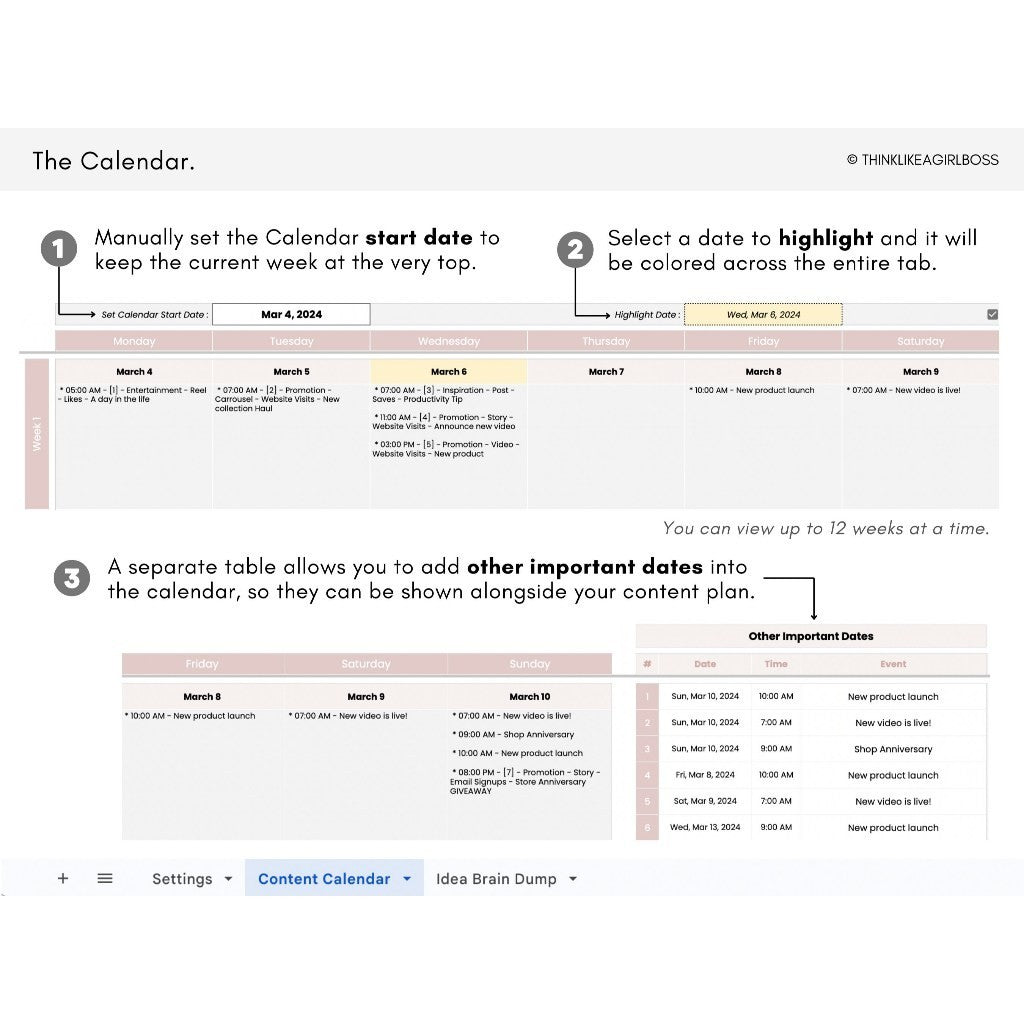 (ADL - 118) Social Media Content Planner Template | Calendar Kit Konten Kreator Harian Mingguan