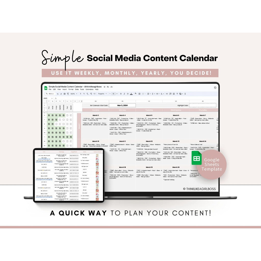 (ADL - 118) Social Media Content Planner Template | Calendar Kit Konten Kreator Harian Mingguan