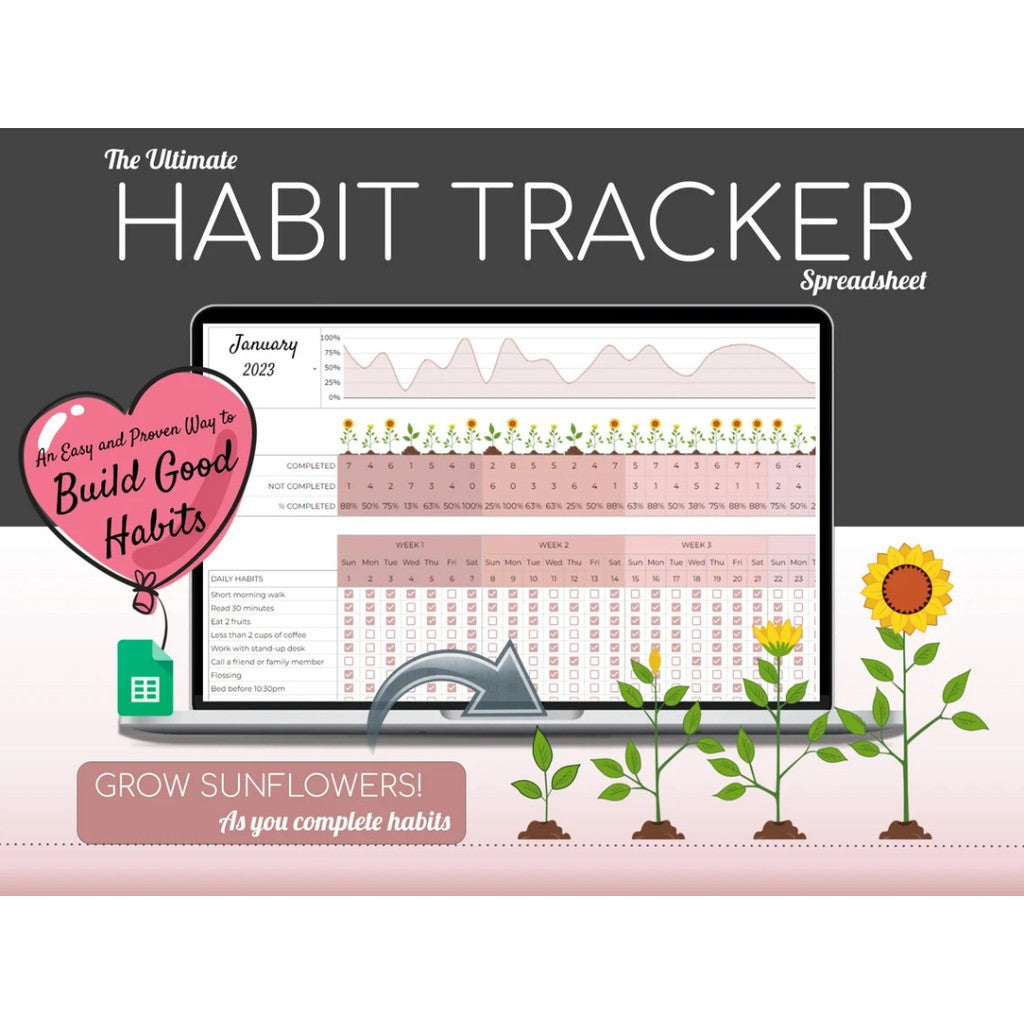 (ADL - 67) Habit Tracker Spreadsheet | Planner Google Sheets Daily Weekly Monthly Goal Tracker