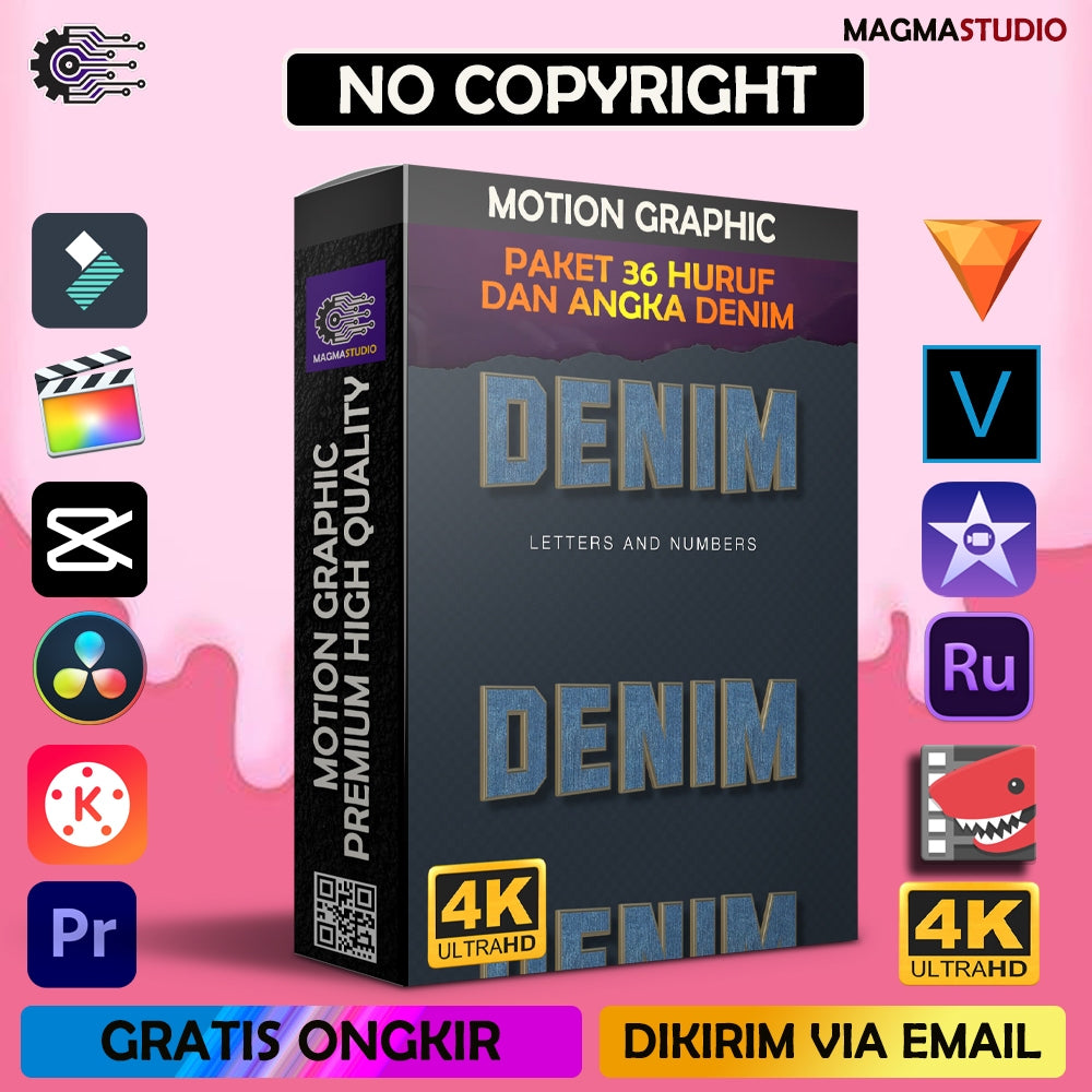 MOTION GRAPHIC ! PAKET HURUF & ANGKA DENIM STYLE - Pelengkap Editing Video Tinggal DRAG & DROP