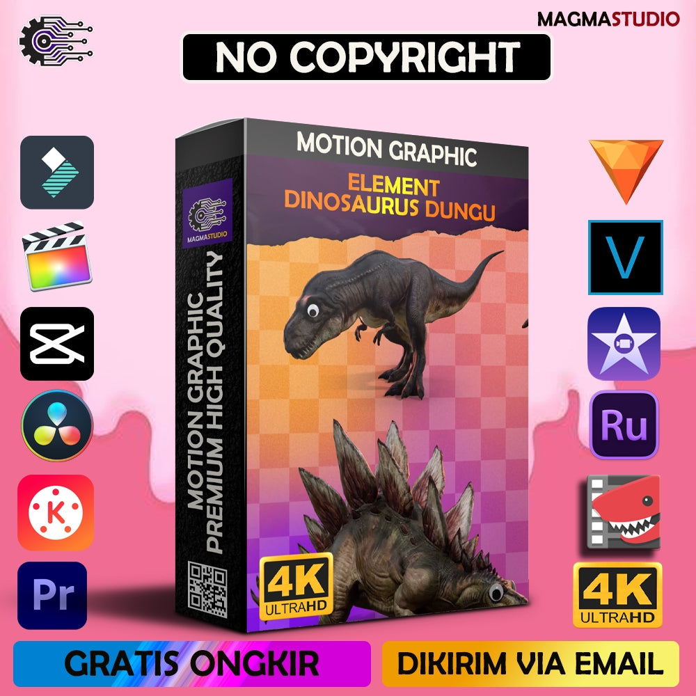 MOTION GRAPHIC ! PAKET ELEMENT 3D 5 DINOSAURUS LUCU - Pelengkap Editing Video Tinggal DRAG & DROP