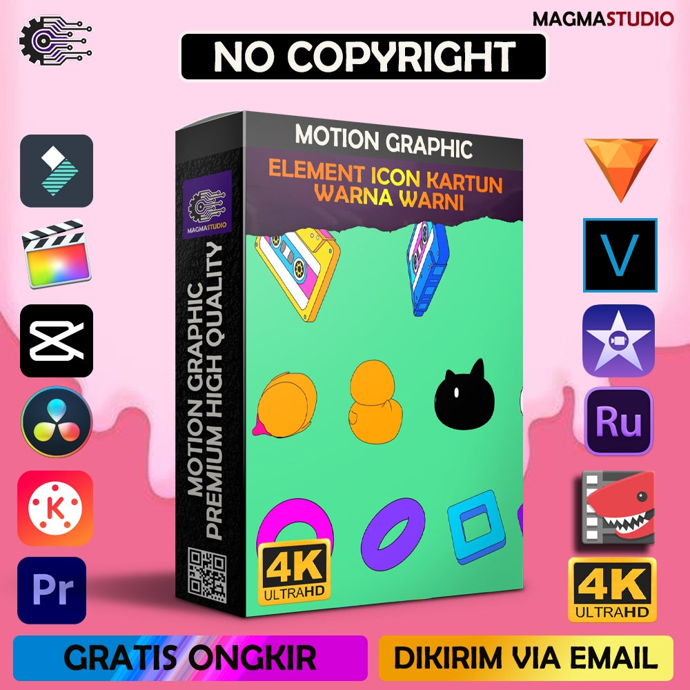 MOTION GRAPHIC ! PAKET COLORFUL IKON KARTUN ELEMENT - Pelengkap Editing Video Tinggal DRAG & DROP