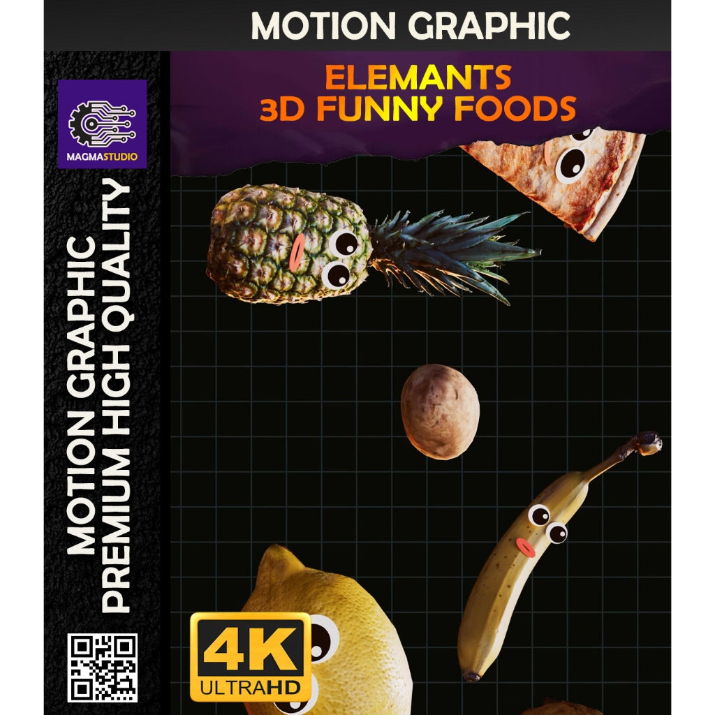 MOTION GRAPHIC ! PAKET  3D FUNNY FOODS ELEMENTS - Pelengkap Editing Video Tinggal DRAG & DROP