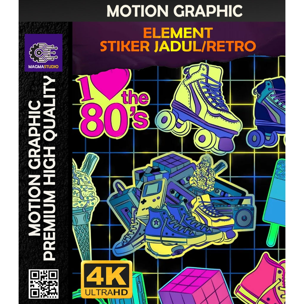 MOTION GRAPHIC ! PAKET STICKER RETRO ELEMENT PREMIIUM - Pelengkap Editing Video Tinggal DRAG & DROP