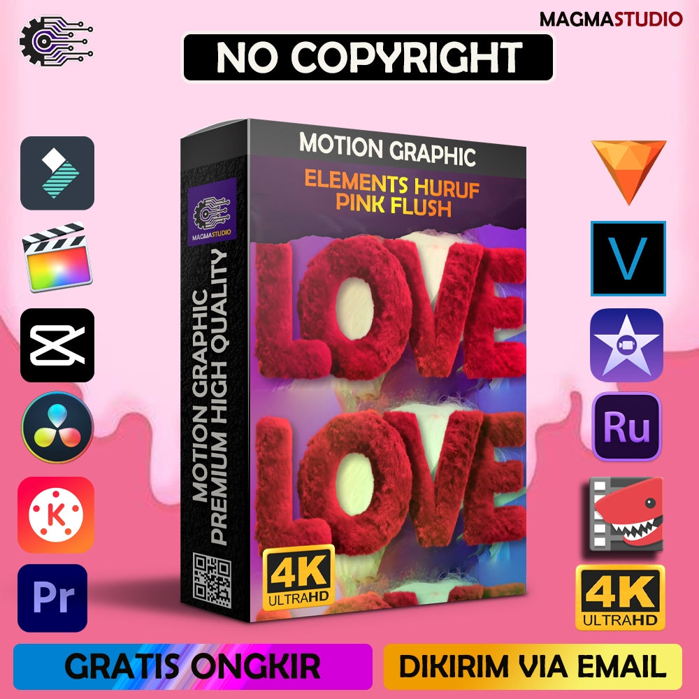 MOTION GRAPHIC ! PAKET  52 HURUF PINK FLUSH - Pelengkap Editing Video Tinggal DRAG & DROP