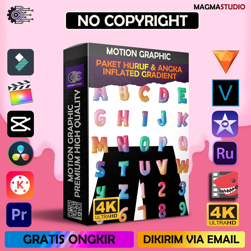 MOTION GRAPHIC ! PAKET 3D HURUF INFLATED Gradient - Pelengkap Editing Video Tinggal DRAG & DROP