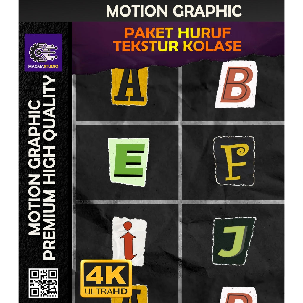 MOTION GRAPHIC ! PAKET  36 HURUF TEKSTUR KOLASE - Pelengkap Editing Video Tinggal DRAG & DROP