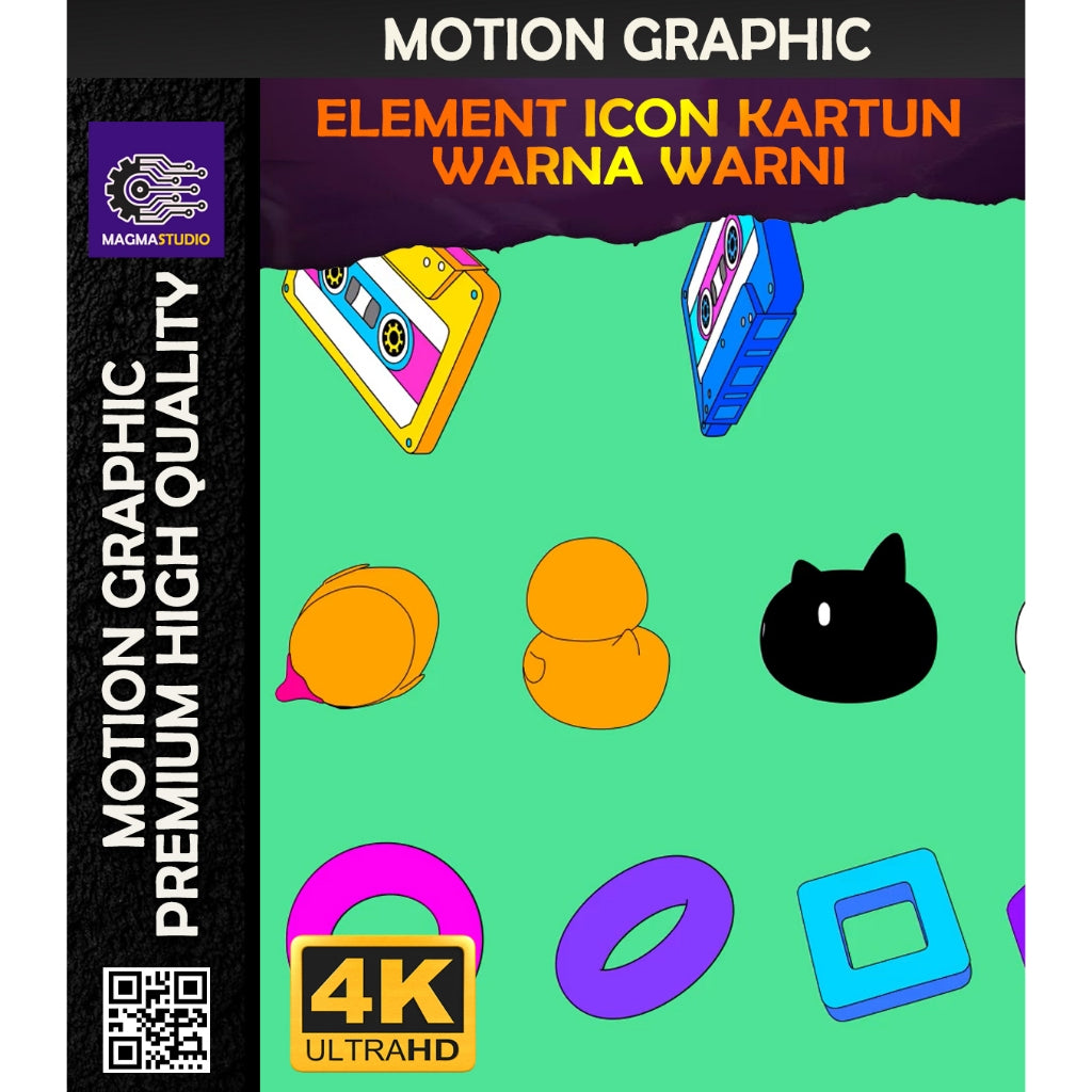 MOTION GRAPHIC ! PAKET COLORFUL IKON KARTUN ELEMENT - Pelengkap Editing Video Tinggal DRAG & DROP