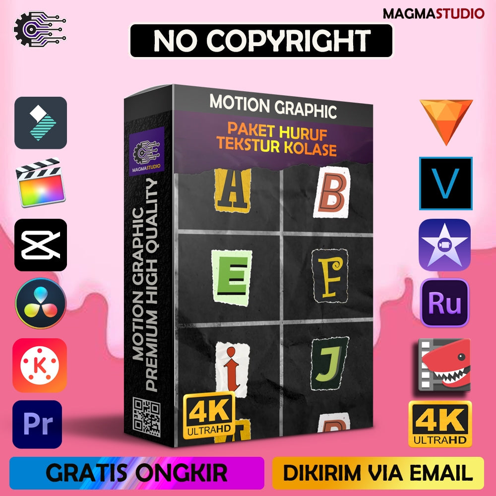 MOTION GRAPHIC ! PAKET  36 HURUF TEKSTUR KOLASE - Pelengkap Editing Video Tinggal DRAG & DROP