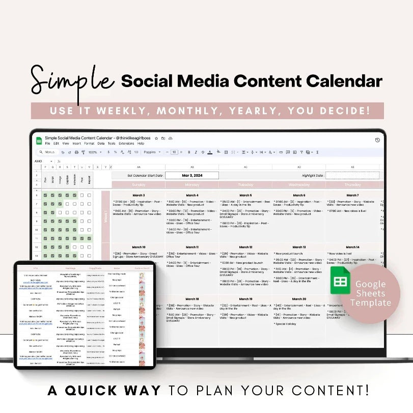 (ADL - 118) Social Media Content Planner Template | Calendar Kit Konten Kreator Harian Mingguan