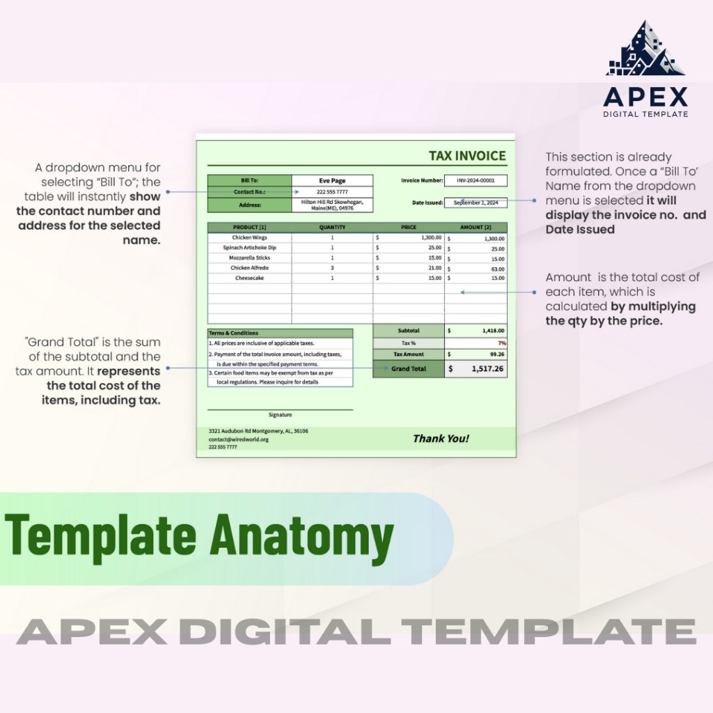 Template Restaurant Tax Invoice | Excel & Spreadsheet | Editable