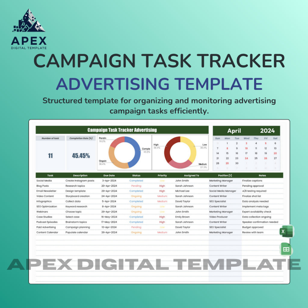 Template Panduan Pelacakan Tugas & Kampanye Iklan | Format Manajemen Proyek Profesional