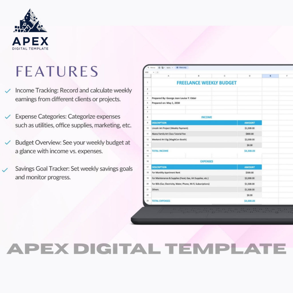 Template Anggaran Mingguan Freelance | Format Word, Excel & Spreadsheet | Editable
