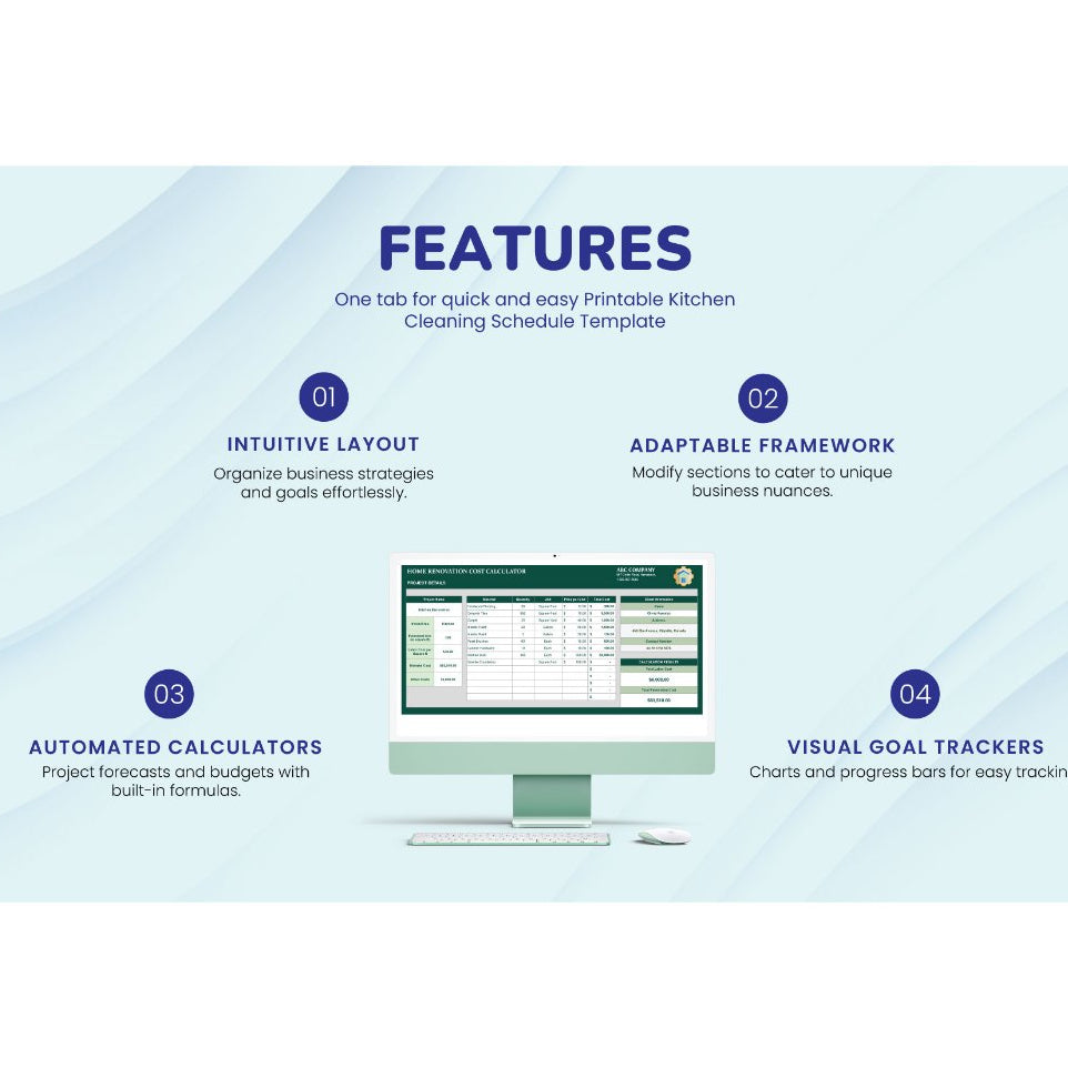 Home Renovation Costs Calculator Template Excel GSheet - Template Estimasi Biaya Renovasi Rumah Lengkap, Kalkulator Anggaran Renovasi, Perhitungan Material dan Biaya Tenaga Kerja
