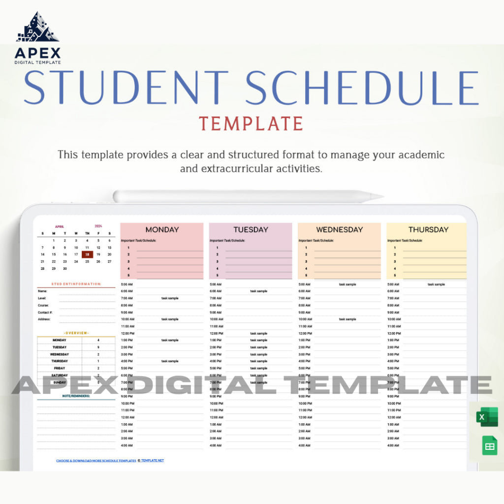 Student Study Planner Template | Jadwal Belajar Excel & Spreadsheet | Academic Routine Tracker
