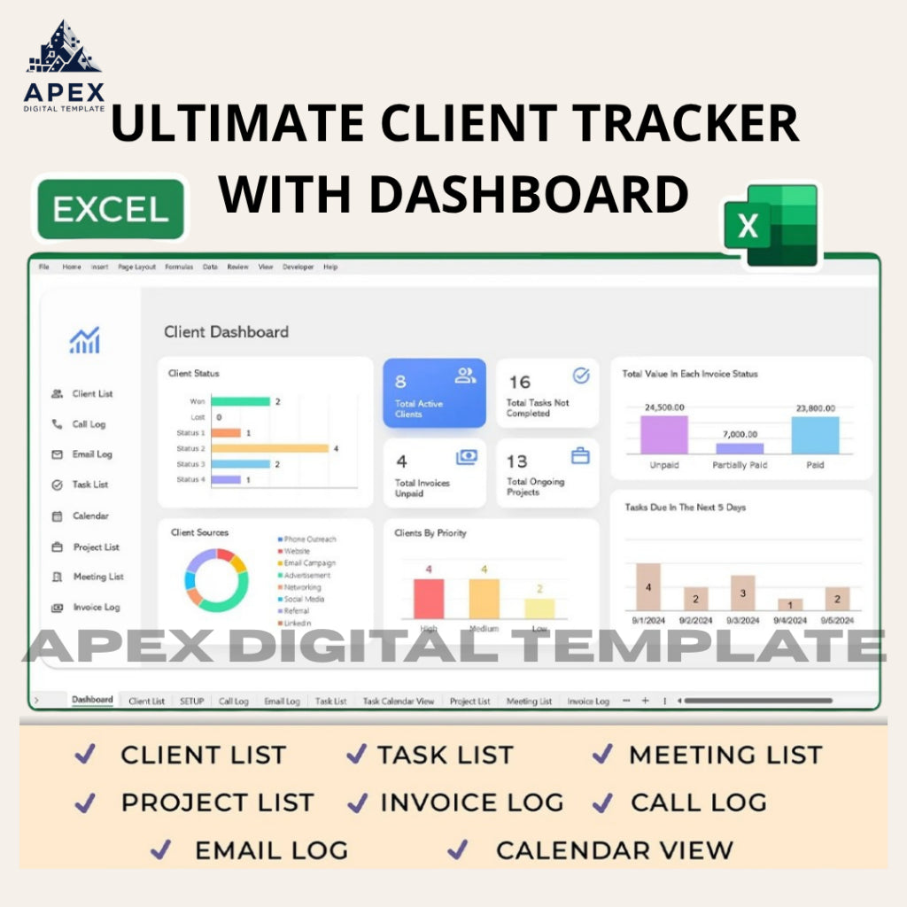 Excel Client Tracker  CRM Dashboard, Small Business Template, Excel Business Tracker, Business Planner Business Spreadsheet, Lead Tracker