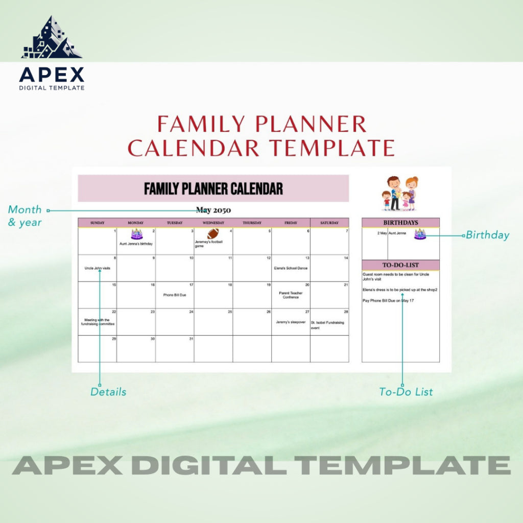 Template Kalender Perencana Keluarga | Jadwal Aktivitas & Manajemen Waktu Rumah Tangga