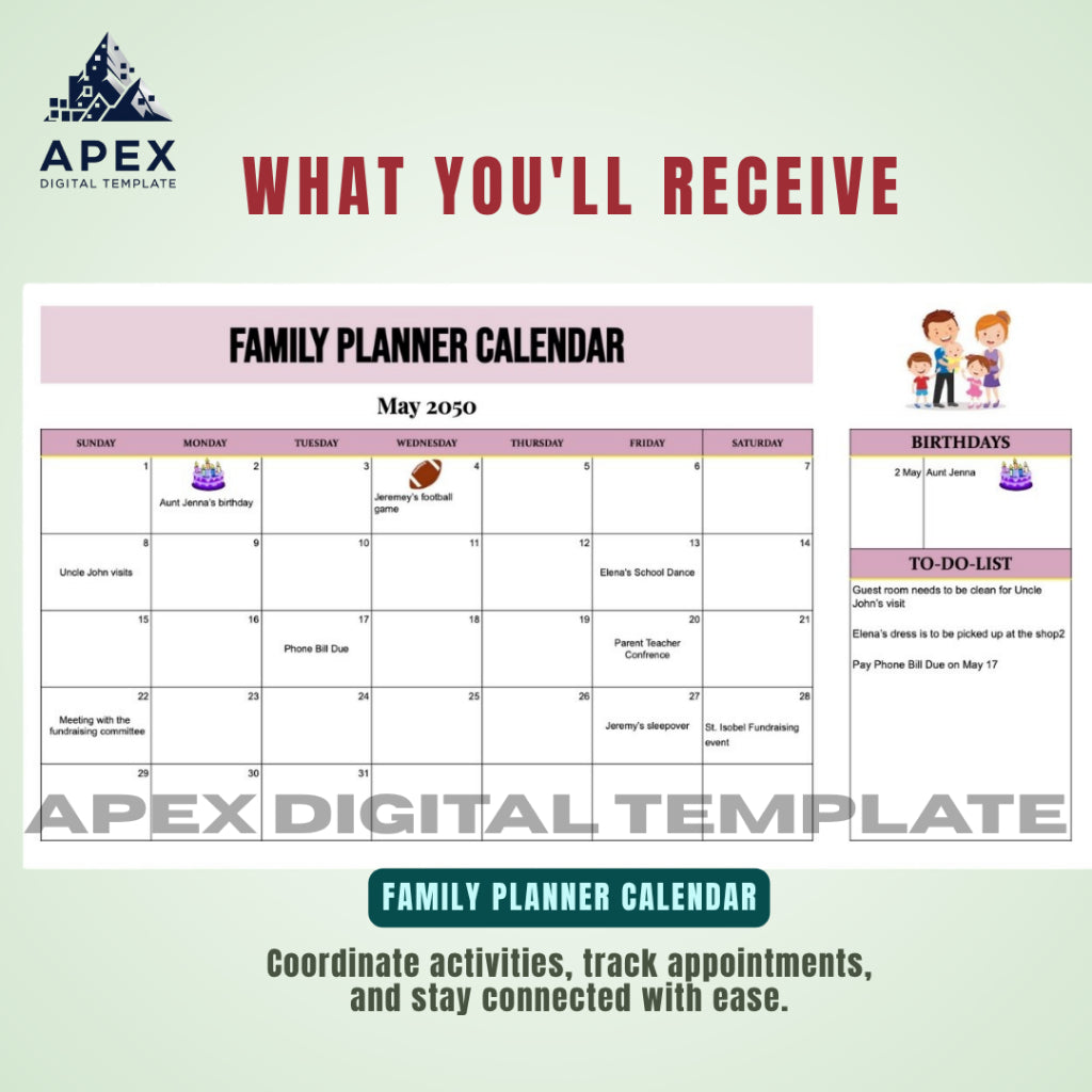 Template Kalender Perencana Keluarga | Jadwal Aktivitas & Manajemen Waktu Rumah Tangga