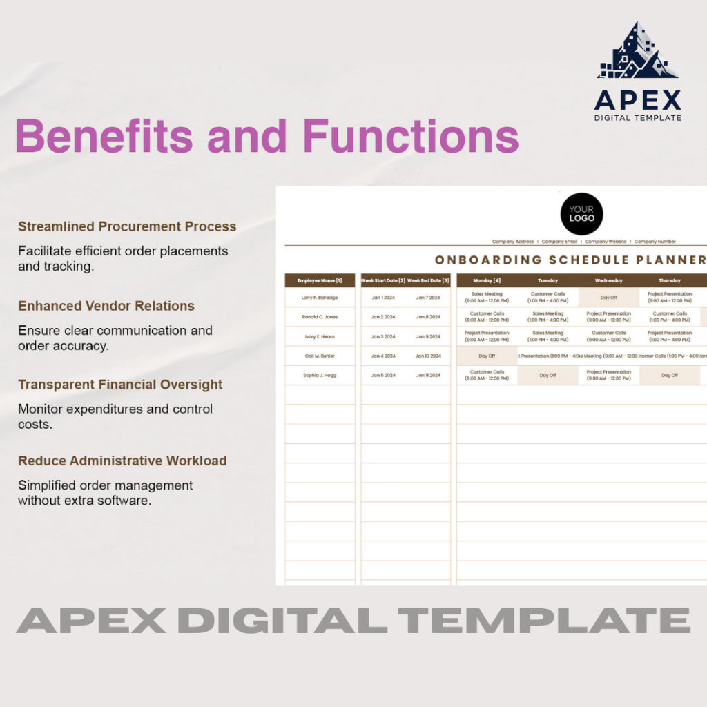 Template Onboarding Schedule Planner HR | Format Excel & Spreadsheet | Editable