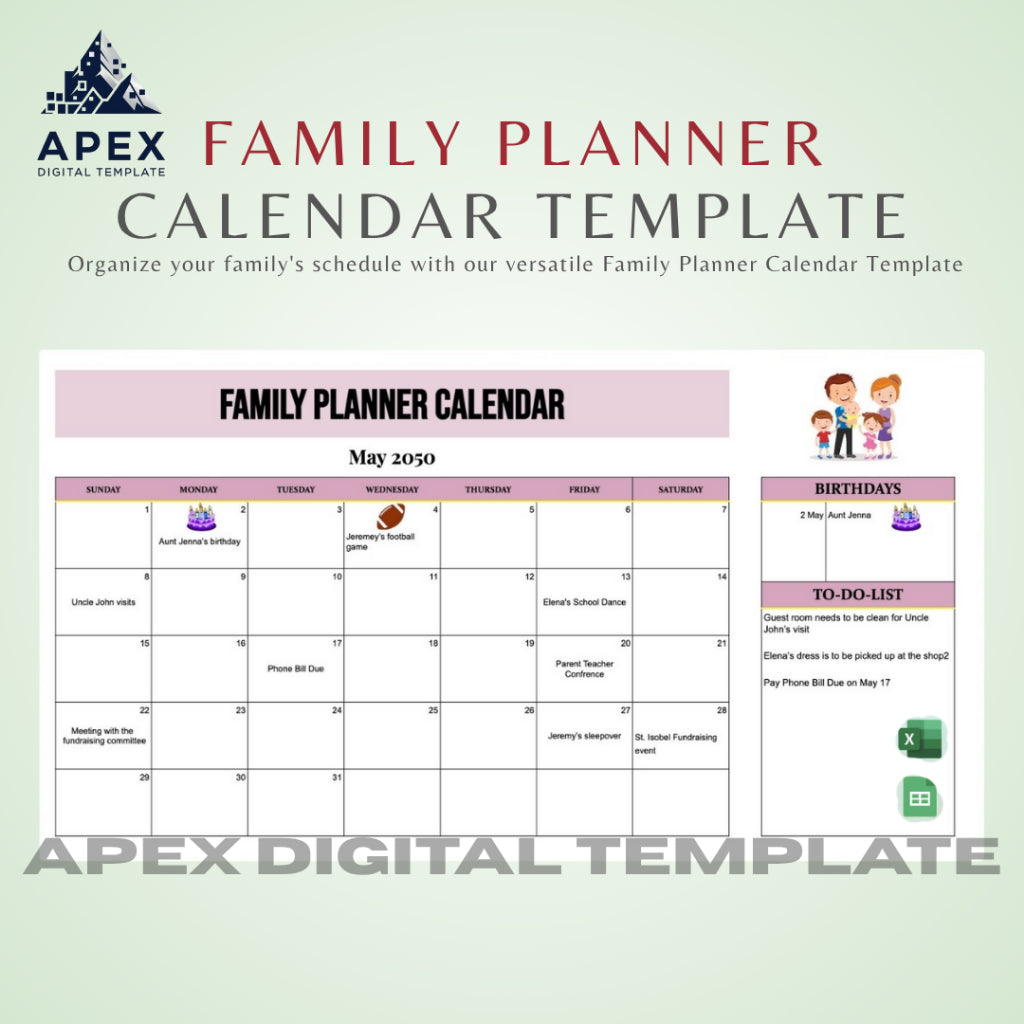 Template Kalender Perencana Keluarga | Jadwal Aktivitas & Manajemen Waktu Rumah Tangga