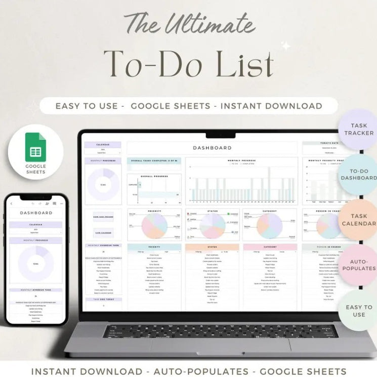 (ADL - 100) TO DO LIST Planner TEMPLATE MANAJEMEN PEKERJAAN Tugas Jadwal Harian Mingguan Bulanan Task Planner Spreadsheet Google Sheets Daily Weekly Task Tracker Digital Planner To Do List Checklist Template Calendar DL01