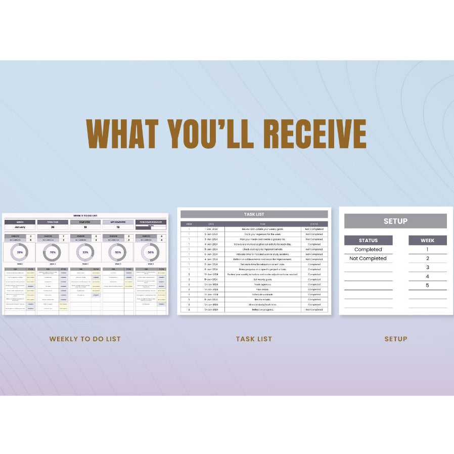 Weekly To Do List Template Excel Google Sheet - Template Jadwal Mingguan, Daftar Tugas Harian dan Mingguan, Planner Produktivitas, Task Management, Agenda Mingguan, Checklist Rencana Kerja